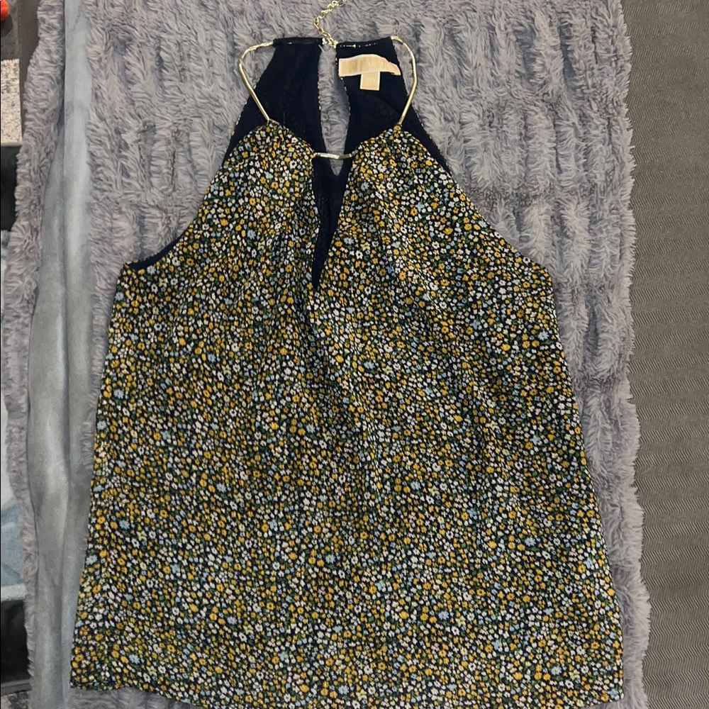 Michael Kors Floral Tank Top in Navy and Yellow